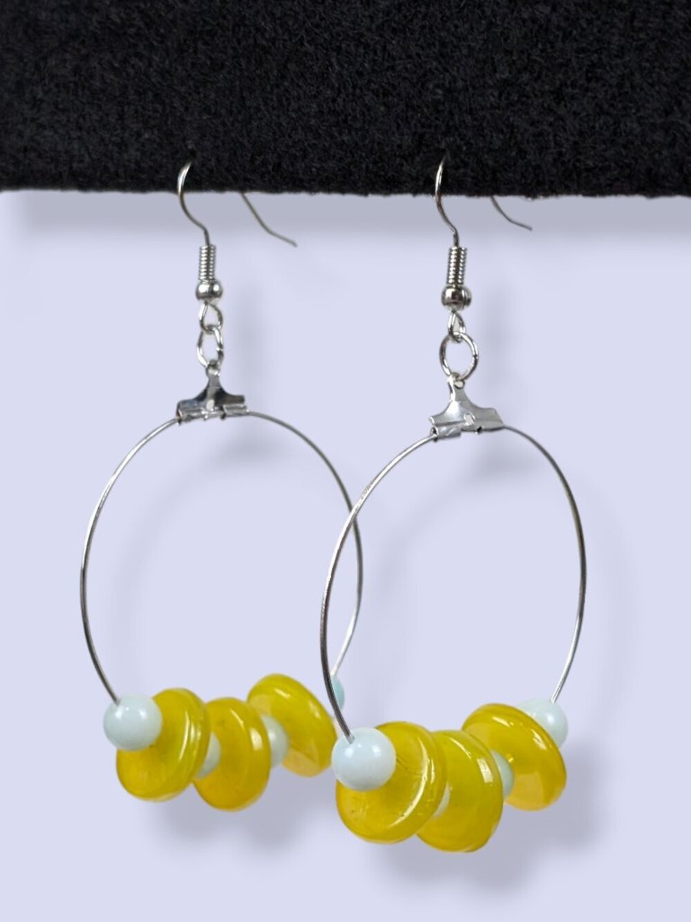 Dangling Amazonite & Yellow Glass Disc Earrings